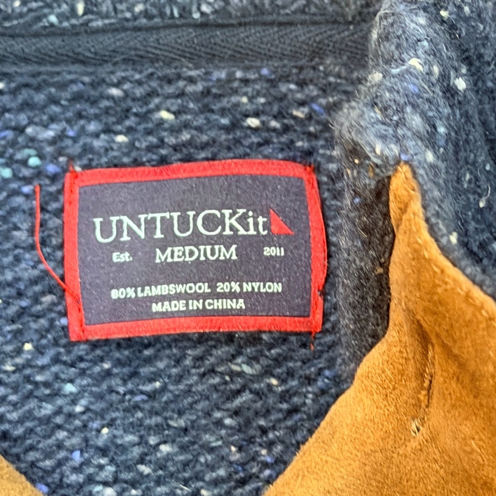UNTUCKit Vangone Mens Medium Navy Speckled Lambswool Blend Sweater EUC - Picture 5 of 5